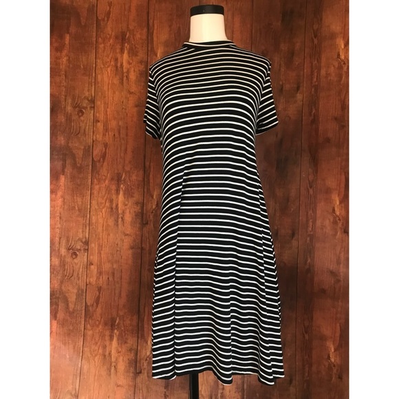 enough about me... Dresses & Skirts - Enough About Me Mock Neck Black Striped Dress